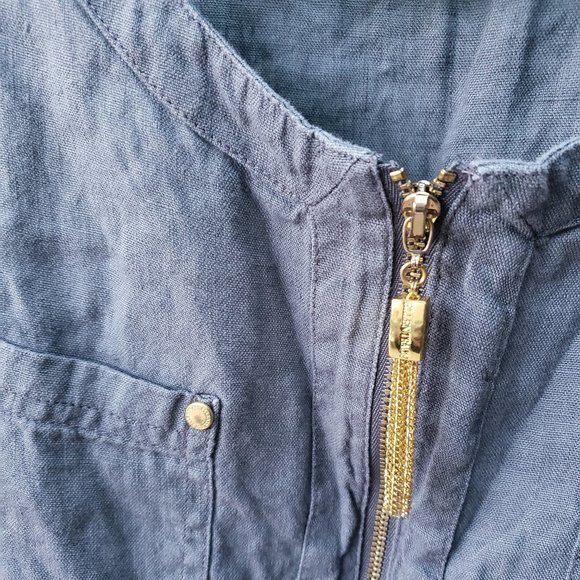 ELLEN TRACY Pure Linen S/Sleeve Highlow Shell Tunic +measurement L  grey - Picture 5 of 8